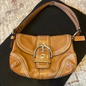 Coach Tan Leather Shoulder Bag with Silver Buckle